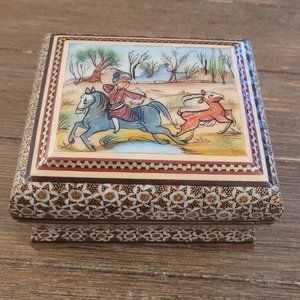 Vintage Persian Inlaid Wood Khatam Collectible Box 4.75" x 4" x 3"